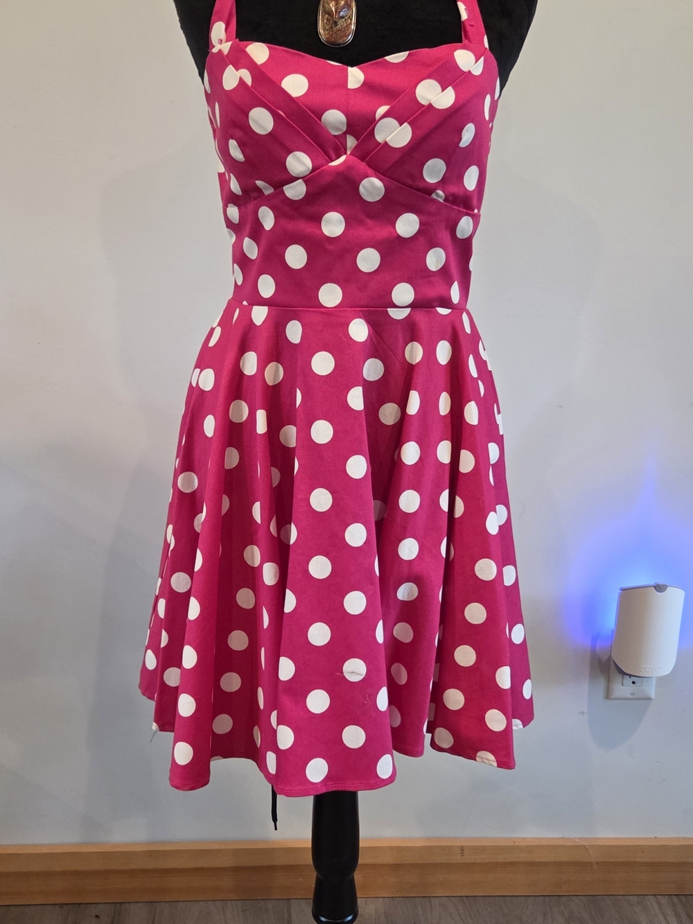 Pink Polka Dot Halter Swing Dress